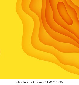 Abstract yellow background in cut paper style. Cutout orange wallpaper. Wavy template for save the Earth posters, business presentations, eco brochures. Vector card illustration of papercut background