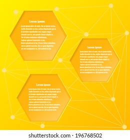 Abstract yellow background with design elements honeycombs. Vector illustration