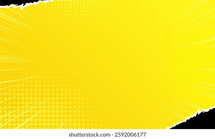 abstract yellow background with dot halftone and cartoon torn paper