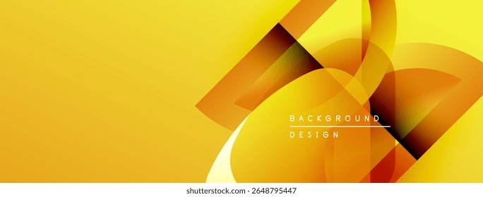 Fundo amarelo abstrato. Formas dinâmicas se sobrepõem, criando um design moderno. Cores de gradiente adicionam profundidade, interesse visual. O texto lê o design do plano de fundo.