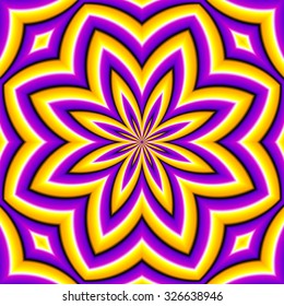 Abstract yellow background with eight-pointed star (optical expansion illusion). Seamless pattern.