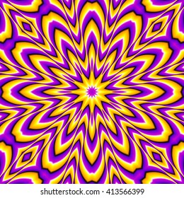 Abstract yellow background with  flower (optical expansion illusion). Seamless pattern.