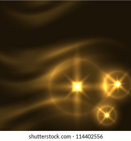 Abstract yellow background with glowing lines and stars. EPS10 vector.