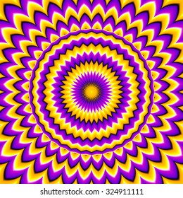 Abstract yellow background with the growing sphere (optical expansion illusion)