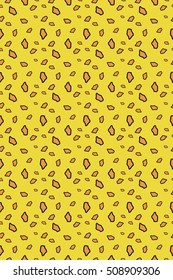 Abstract yellow background in leopard style. Vector seamless pattern with geometric figures. Hipster fill. Color image. Animal composition. Multipurpose backdrop. Beautiful and cute print. Workspace