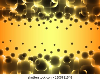 Abstract yellow background with many semitransparent dark squares of different sizes, pattern for design
