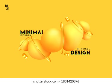 Resumen de fondo amarillo. Diseño minimalista moderno con objetos de representación 3d realistas.  Afiche de tendencia artística. Hierba blanda amarilla. Ilustración del vector