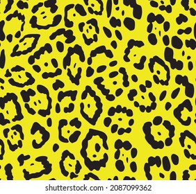 Abstract yellow background on black leopard pattern seamless