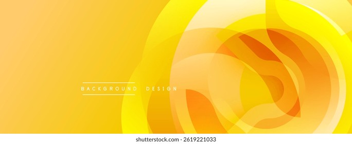 Abstract yellow background. Overlapping circles create dynamic, modern visual effect. Warm tones dominate composition.