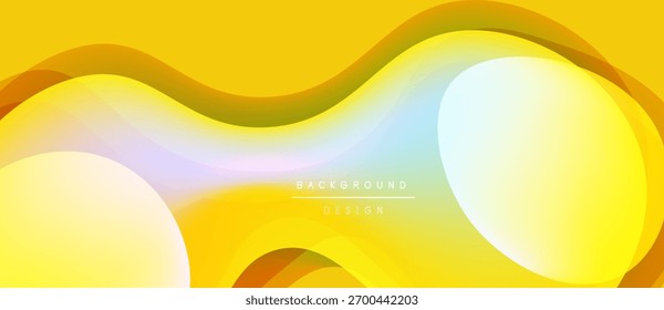 Abstract yellow background. Overlapping layers create fluid shapes, gradients, soft light effects. Modern design element.