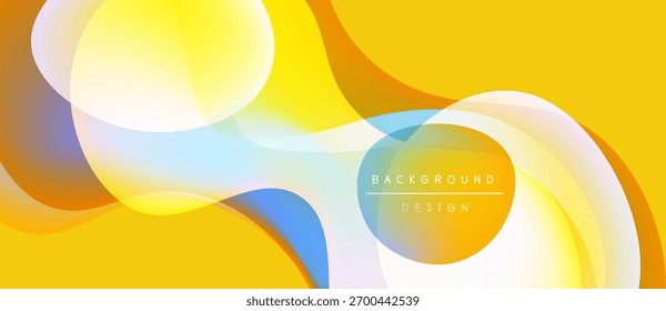 Fundo amarelo abstrato. Formas sobrepostas criam fluxo dinâmico, design moderno. Cores brilhantes, gradientes suaves apresentam interesse visual.