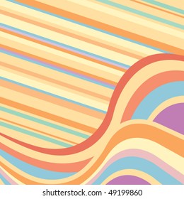 Abstract yellow background with red, orange, blue and violet waves