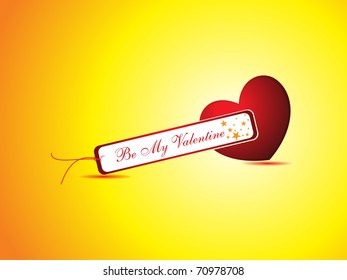 abstract yellow background with romantic maroon heart, valentine tag