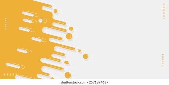 Abstract Yellow Background with Rounded Lines, Dashes, and Dots.Vector illustration