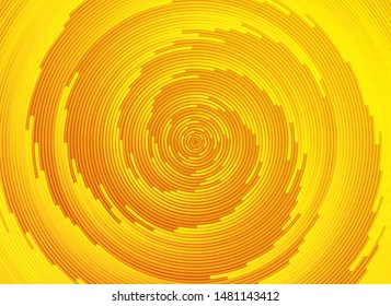 Abstract yellow background. Vortex trail, tunnel or whirlpool. Rotating rays. Vector sunny pattern