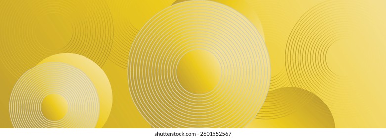 abstract yellow banner background with circle lines. vector