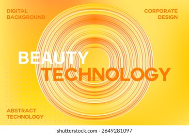 Fondo amarillo Abstractas de la tecnología de la belleza con el espacio de la copia. Estética de color amarillo dorado, naranja geométrico círculo remolinos textura del arco iris para el Anuncio de la cosmetología, Sitio web, presentación