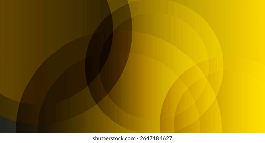 Abstract yellow and black background with overlapping transparent circles. Modern geometric design, ideal for tech, business, banner, poster, or digital art projects.