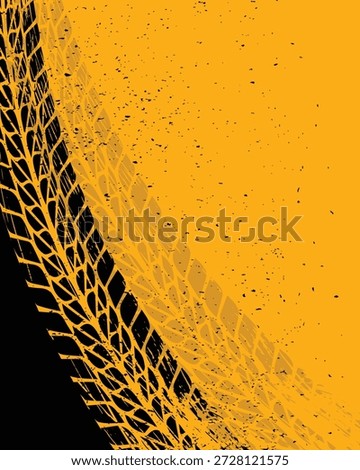 Abstract yellow and black background of tire tracks with grunge splashes