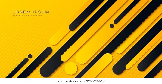 Resumen de fondo de banner amarillo y negro con elementos de forma geométrica diagonal. Diseño de formas redondeadas modernas con rayas diagonales. Ilustración del vector