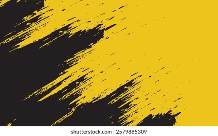 Abstract Yellow and Black Brushstrokes with Textured Contrast, Graphic Art with Dynamic Paint Splatters and Visual Movement, Modern Bold Design