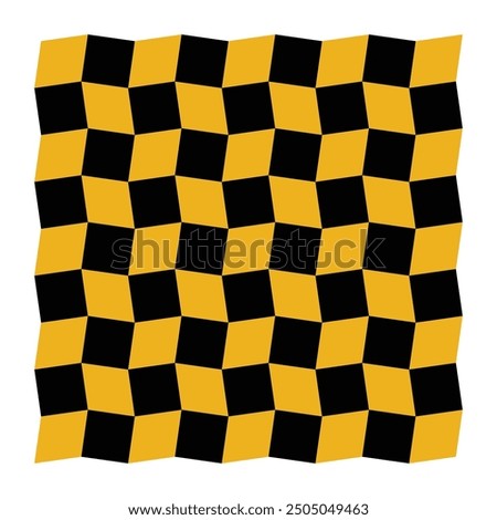 Abstract yellow and black checkered flag pattern with rotated squares isolated on white background