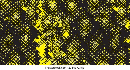 Abstract Yellow and Black Grunge Halftone Pattern Background with Distorted Texture vector ilustration