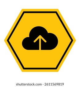 Abstract yellow and black hexagon cloud upload line flat icon design