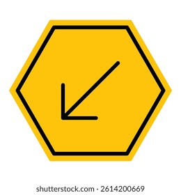Abstract yellow and black hexagon diagonal arrow down-left line flat icon design