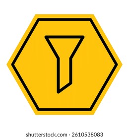 Abstract yellow and black hexagon outline funnel flat icon design