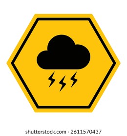 Abstract yellow and black hexagon rainy cloud line flat icon design