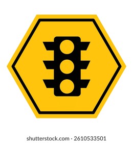 Abstract yellow and black hexagon silhouette traffic signal light line flat icon design