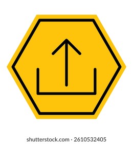 Abstract yellow and black hexagon upload line flat icon design