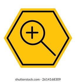 Abstract yellow and black hexagon zoom in line flat icon design