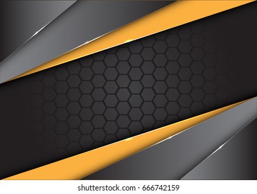 Abstract yellow black metallic on dark hexagon mesh design modern creative background vector illustration.