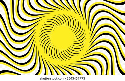 abstract yellow and black psychedelic spiral wavy lines optical illusion on transparent background