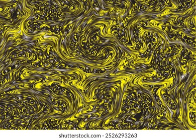 Abstract Yellow and Black Swirling Paint Texture with Fluid Motion in a Chaotic Artistic Pattern Design
