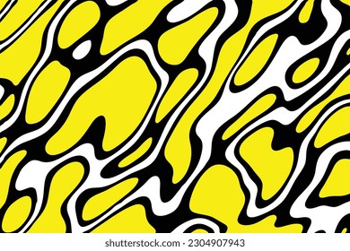 Abstract yellow black and white background with wavy and curvy shapes.