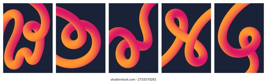Abstractas amarillo y azul 3D curvas de gradiente fluido sobre fondo negro
