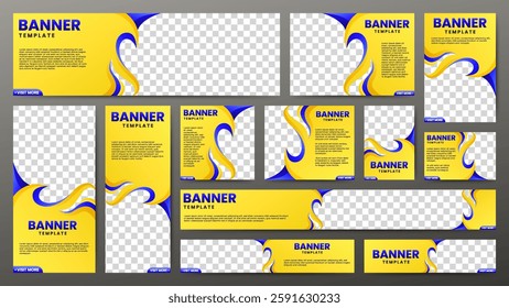 Abstract Yellow and Blue Banner Template Set for Web Design, Business, Marketing, Social Media Ads