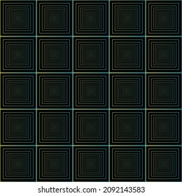 Abstract yellow, blue and black geometric Neon Square frame Spirograph pattern background. Vector illustration.