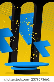 Abstract Yellow, Blue and Black product display. Mockup vector cylinder pedestal podium. Minimal geometric stage showcase for presentation.