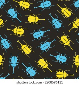 Abstract Yellow and Blue Rhinoceros Beetles Vector Graphic Seamless Pattern can be use for background and apparel design