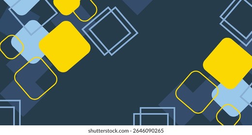 Abstract Yellow and Blue Square Pattern on Dark Background
