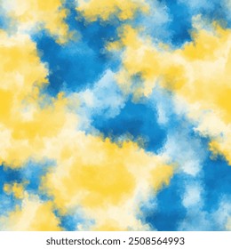 Abstract yellow and blue tie dye shibori watercolor painting, Cute seamless pattern design element for sale banners, posters, labels, and gift wrapping paper.