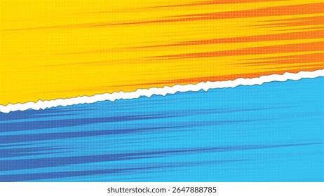 Arrière-plan de calque de papier déchiré jaune et bleu Abstrait avec style de demi-teinte comique