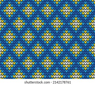 Abstract yellow and blue Ukrainian color seamless knitting pattern with wave lines background. Support Ukrainian people
