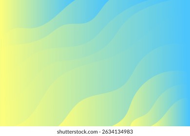Abstract yellow, blue wave pattern, ocean water texture gradient background. Cute aesthetic light blue wallpaper with geometric curvy lines. Perfect for elegant presentation, web banner, poster