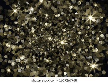 Abstract yellow bokeh. Falling confetti with glowing highlights. Vector illustration template. Banner, poster, postcard.