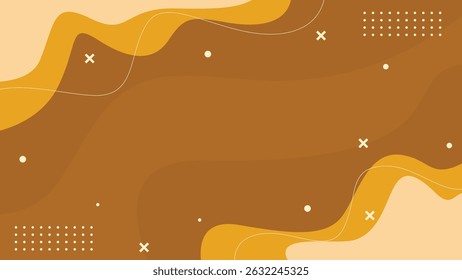 Abstract Yellow Brown Modern Background with Wavy Shapes and Dots for Social Media Template